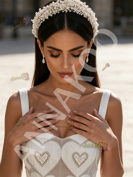 Shop 2026 ANNAKOO White Square Straps Tulle A Line Heart Pearls Prom Dress Under 269