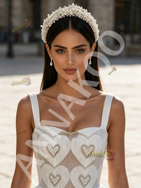 Shop 2026 ANNAKOO White Square Straps Tulle A Line Heart Pearls Prom Dress Under 269