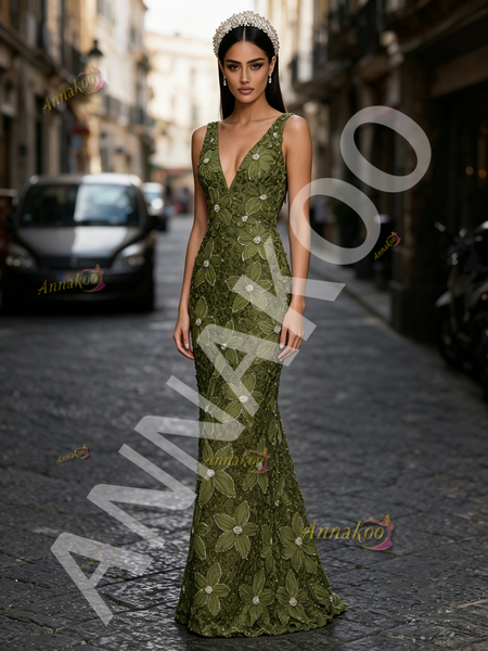 Shop 2026 ANNAKOO V Neck Sheath Column Oliver Flower Rose Prom Dress Under 299