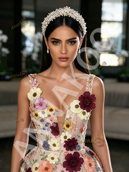 Shop 2026 ANNAKOO Colorful Floral Lace Detachable Train Trumpet Mermaid Prom Dress Under 358