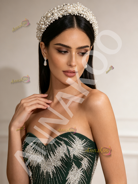 Shop 2026 ANNAKOO Green Crystal Pearl Beading Trumpet Mermaid Sweetheart Prom Dress Under 298