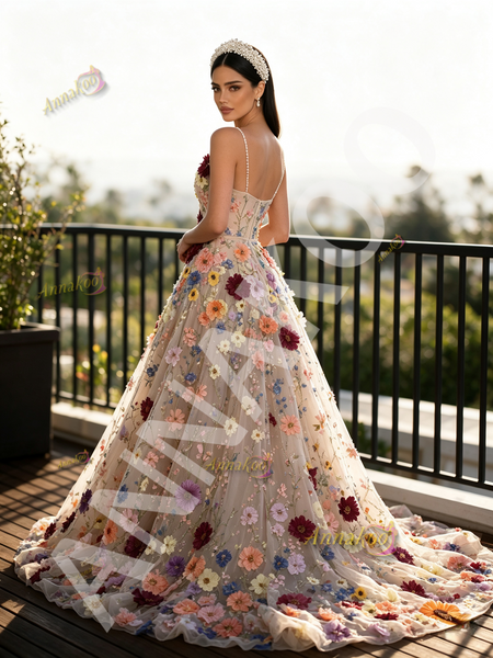 Shop 2026 ANNAKOO Spaghetti Straps A Line Flowers Colorful  Lace Prom Dress Under 359