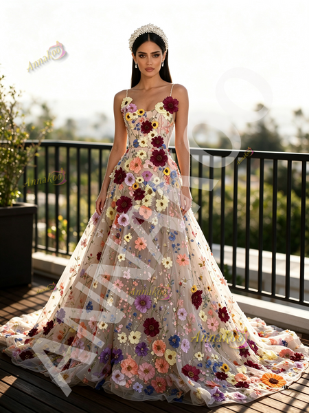 Shop 2026 ANNAKOO Spaghetti Straps A Line Flowers Colorful  Lace Prom Dress Under 359