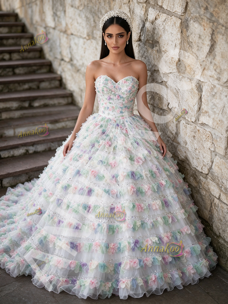 Shop 2026 ANNAKOO Ombre Tulle Ball Gown Ruffles Sweetheart Sequin Prom Dress Under 498