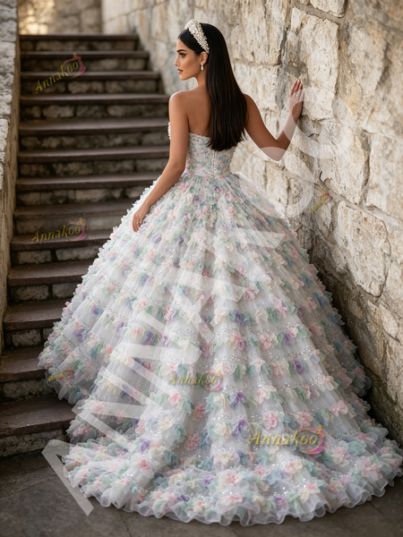 Shop 2026 ANNAKOO Ombre Tulle Ball Gown Ruffles Sweetheart Sequin Prom Dress Under 498