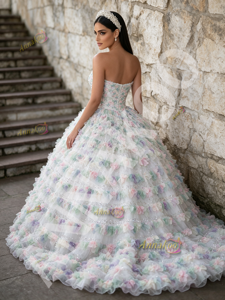 Shop 2026 ANNAKOO Ombre Tulle Ball Gown Ruffles Sweetheart Sequin Prom Dress Under 498