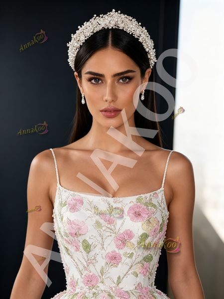 Shop 2026 ANNAKOO Spaghetti Straps Tulle Pink Floral Sequin Ball Gown Prom Dress Under 388