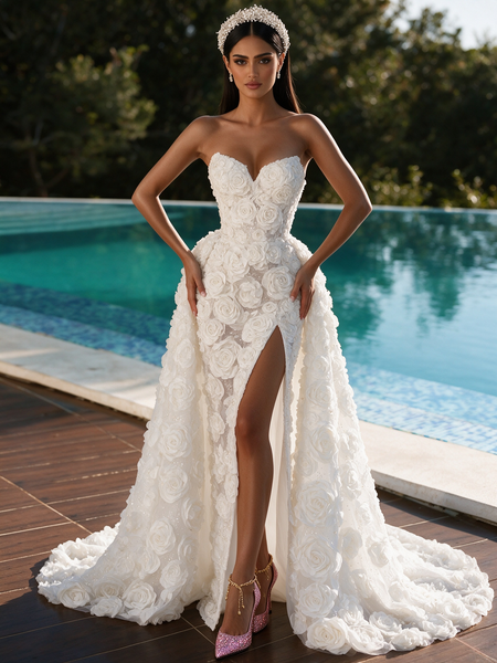 Shop 2026 ANNAKOO Sweetheart Sheath Column Rose White Sequin Detachable Train Prom Dress Under 459