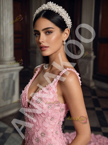 Shop 2026 ANNAKOO Pink Spaghetti Straps Flower Beading Sweep Train Trumpet Mermaid Prom Dress Under 398