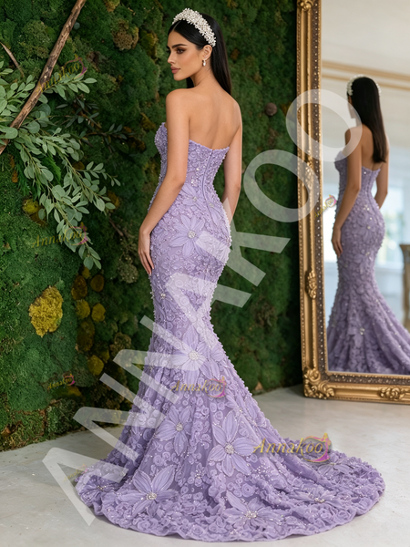 Shop 2026 ANNAKOO Lavender Sweetheart Floral Rose Trumpet Mermaid Tulle Prom Dress under 298
