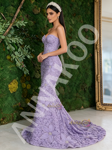 Shop 2026 ANNAKOO Lavender Sweetheart Floral Rose Trumpet Mermaid Tulle Prom Dress under 298