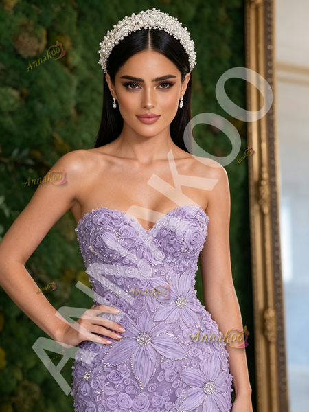 Shop 2026 ANNAKOO Lavender Sweetheart Floral Rose Trumpet Mermaid Tulle Prom Dress under 298