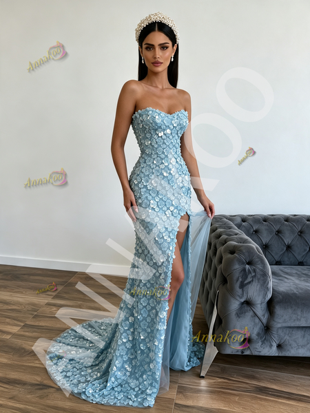 Shop 2026 ANNAKOO Blue Sequin Beading Sequin Sheath Column Prom Dress With Slit Under 298