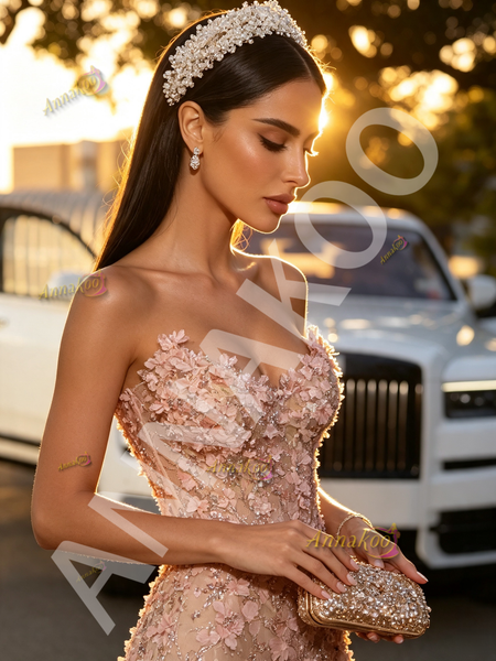 Shop 2026 ANNAKOO Pink Sweetheart Beading Flower Trumpet Mermaid Prom Dress With Slit Under 338