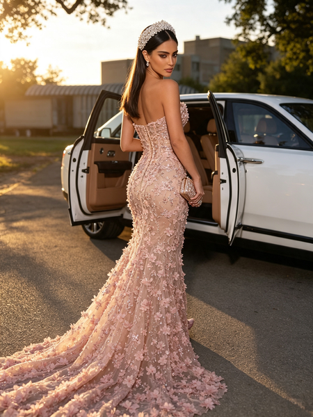 Shop 2026 ANNAKOO Pink Sweetheart Beading Flower Trumpet Mermaid Prom Dress With Slit Under 338