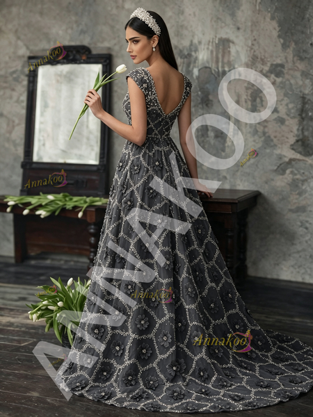 Shop 2026 ANNAKOO Gray Empire V Neck Flower Sequin Beading A Line Prom Dress Under 298