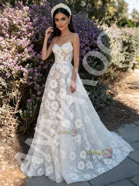 Shop 2026 ANNAKOO Spaghetti Straps Pearls Beading Flowers Tulle Wedding Dress Under 329