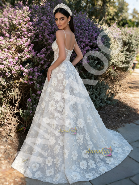 Shop 2026 ANNAKOO Spaghetti Straps Pearls Beading Flowers Tulle Wedding Dress Under 329