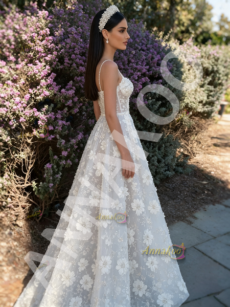 Shop 2026 ANNAKOO Spaghetti Straps Pearls Beading Flowers Tulle Wedding Dress Under 329