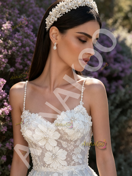 Shop 2026 ANNAKOO Spaghetti Straps Pearls Beading Flowers Tulle Wedding Dress Under 329