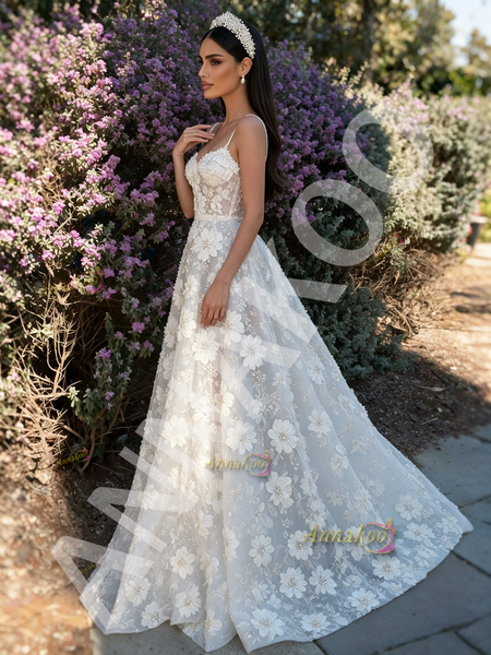 Shop 2026 ANNAKOO Spaghetti Straps Pearls Beading Flowers Tulle Wedding Dress Under 329