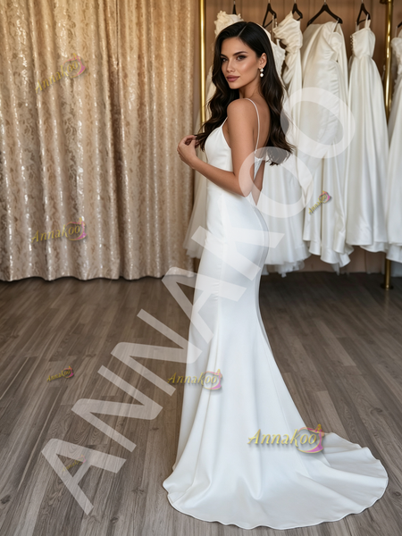 Spaghetti Straps Trumpet Mermaid Satin Sweep Train Wedding Dress