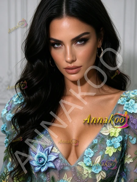 Intricate Floral Lace Appliques on Green Gown