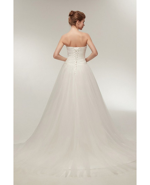 Elegant Long Tulle Feather Beach Wedding Dress