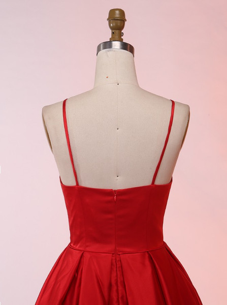 A-Line Spaghetti Straps Zipper Back Red Satin Prom Dress
