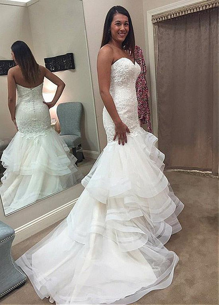 Mermaid Tulle Sweetheart Neckline Wedding Dress With Lace Appliques