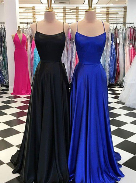 Royal Blue Chiffon Backless Sexy Spaghetti Straps Prom Dress