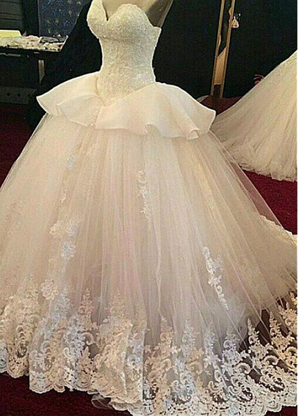 Tulle Sweetheart Princess Basque  Appliques Waistline Ball Gown Wedding Dress