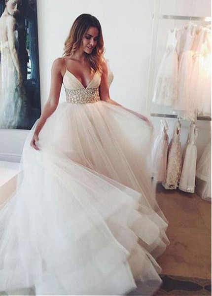 spaghetti strap ball gown wedding dress