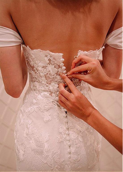 Button Back Off-the-shoulder Neckline Mermaid Wedding Dress