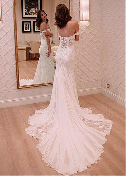 Button Back Off-the-shoulder Neckline Mermaid Wedding Dress
