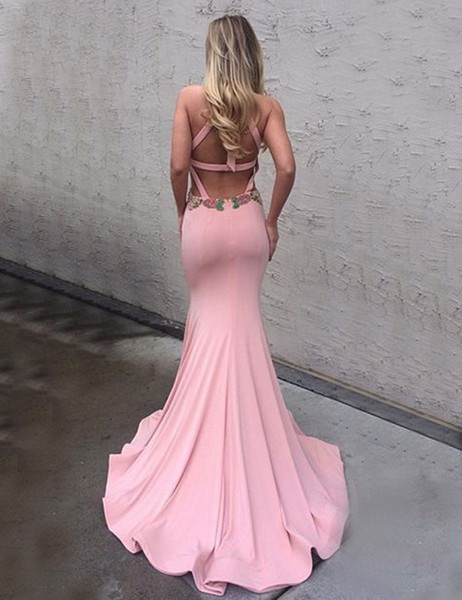 Mermaid Round Neck Keyhole Long Appliques Pink Prom Dress