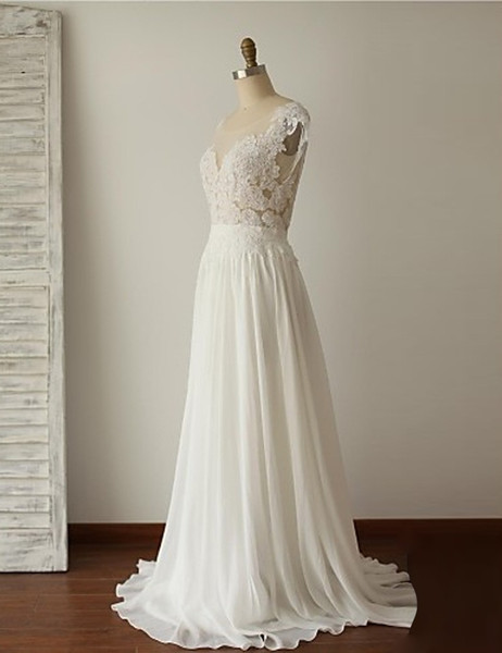 Lace Scoop Cap Sleeves Long Backless White Prom Dress 