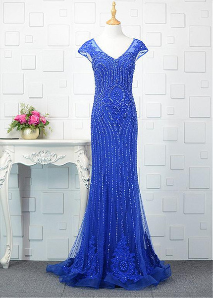 Tulle V-neck Gold Long Sheath/Column Formal Dress