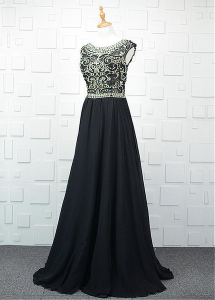 Elegant Beading Tulle & Chiffon Jewel Long A-line Evening Dress