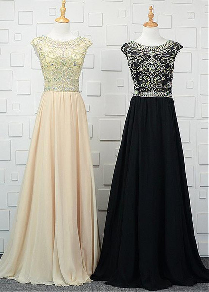 Elegant Beading Tulle & Chiffon Jewel Long A-line Evening Dress