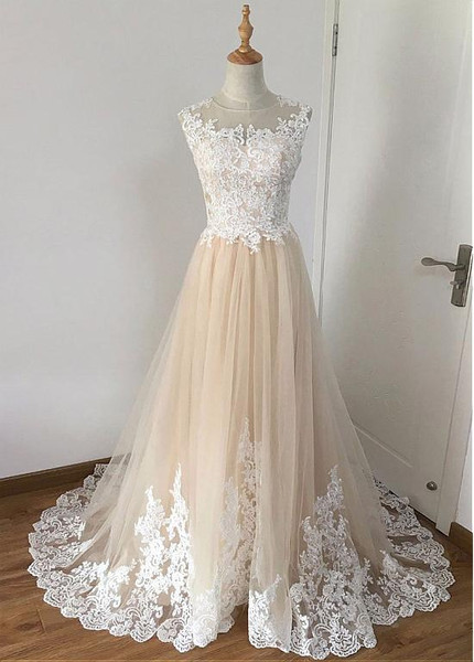 Tulle Jewel Appliques  A-line Wedding Dress With  Belt