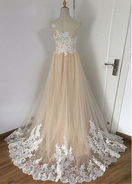 Tulle Jewel Appliques  A-line Wedding Dress With  Belt
