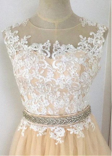 Tulle Jewel Appliques  A-line Wedding Dress With  Belt