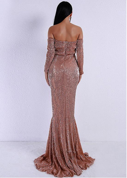 Sequin Off-the-shoulder Long Sleeves Mermaid Evening Dress