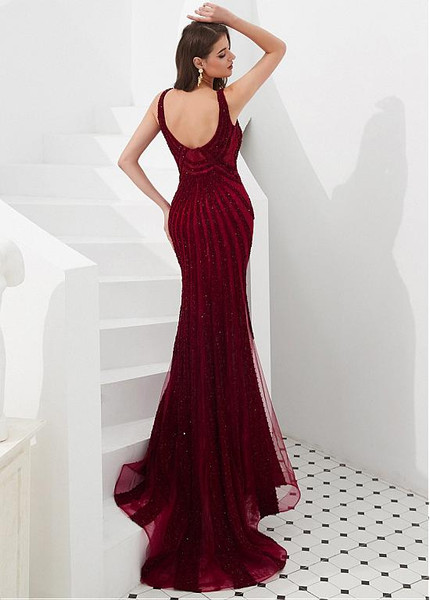 red floor length gown