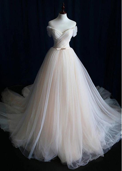 Simple  A-line Tulle Off-the-shoulder Wedding Dress With Belt