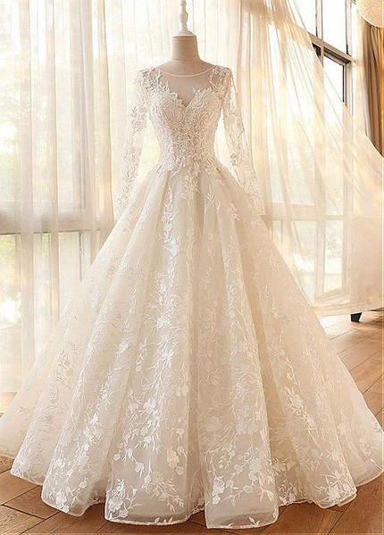 Beading Tulle Jewel Appliques A-line Wedding Dress