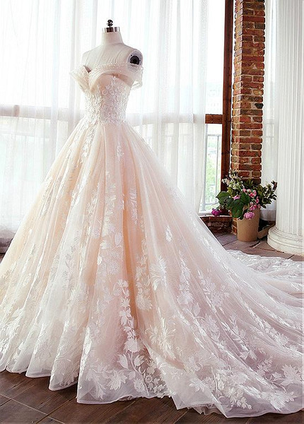 pink a line wedding dress