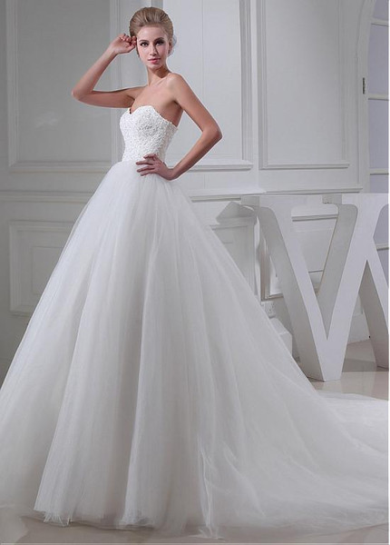 Beading Tulle Sweetheart Ball Gown Wedding Dress 