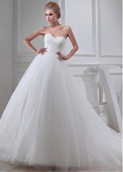 Beading Tulle Sweetheart Ball Gown Wedding Dress 